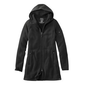 LL Bean Women's Sweater Fleece Coat Long Black Size L Hood